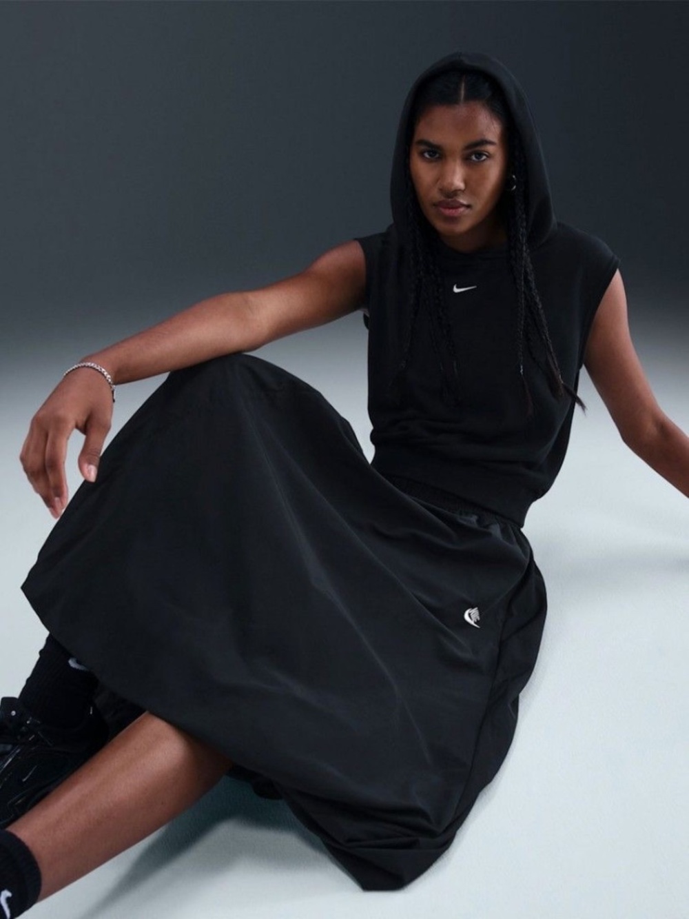 Nike Sportswear Windrunner Women's Bubble Hem Skirt XL Black/Sail IM7450-010 NWT - Picture 3 of 15